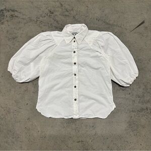 Ganni Puff Sleeve Cotton Poplin Top 36